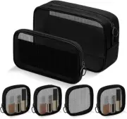 6 Pieces Black Mesh Makeup Bag, 3 Different Size Travel Makeup Bag Cosmetic Bag