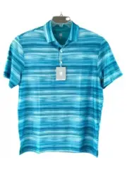 $94 Hickey Freeman Men's Printed GOLF Polo Shirt Stripes - Aqua- Medium-New Tags