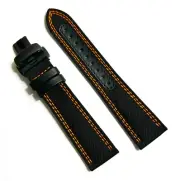 Original MIDO Multifort 22mm Black / Orange Fabric & Leather Watch Band Strap