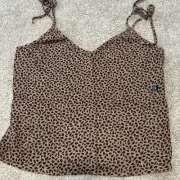 Abercrombie Fitch Top Cami Tie Straps Leopard Print Size S Side Slits Viscose
