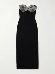 [Rebecca Vallance] Rebecca Vallance - Cordelia Strapless Crystal-embellished Crepe Midi Dress - Black - UK 8 UK 8 Black
