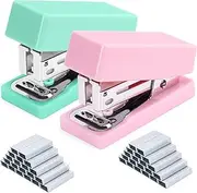 DANRONG Mini Stapler, 20 Sheets Capacity, Pink & Green, Modern, Jam Free, Office Stapler