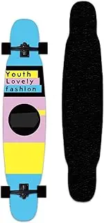 Sports Longboard Skateboard, 42" 8-Layer A-Level White Maple Color Stripe Pattern Four-Wheel Double Cocked Dance Board Suitable for Adult Girls