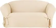 SureFit Heavyweight Cotton Duck Loveseat Box Cushion Slipcover - One Piece Slipcover, Relaxed Woven Fit, 100% Cotton, Machine Washable, Natural, Khaki
