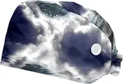 [WOSHJIUK] Working Hat 2 Pack Scrub Caps for Women,Beach Yin The Galaxy Nebula,Tie Back Cap Adjustable Scrub Hat