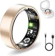 Fitness Tracker Ring for Women Men, Fit Ring with Heart Rate,Blood Oxygen,Blood Pressure, Sleep Tracker, Step Tracker, No Subscription Fee, IP68 Waterproof Smart Ring for iphone & Android (Gold, 8#)