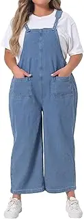 [Agnes Orinda] Plus Size Denim Bib Overalls for Women Classic Adjustable Straps Pockets Jumpsuit Jeans Pants