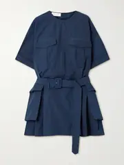 [Dries Van Noten] Dries Van Noten - Belted Pleated Poplin Mini Dress - Blue - FR 42 FR 42 Blue