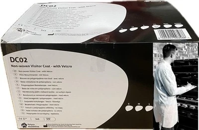 Shield Box 25 Hook Loop White Visitor Lab Coats Dirt Splash Protection Size XL