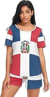 [RPLIFE] Flag Dominican Republic Sleepwear Sets for Women, Pajama Set Soft, Flag Dominican Republic, Large