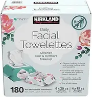Kirkland Daily Facial Towelettes, 180 CT | 180 Pre-Moistened Towelettes | Hypoallergenic | Alcohol-Free | 4 x 30ct Reclosable Flip-top Packs | 4 x 15ct Resealable Travel Packs
