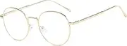 Flydo Blue Light Filter Glasses Women Men Blue Light Glasses Fake Glasses Round Screen Glasses Without Prescription Blue Filter Glasses Anti Blue Light Gaming Glasses Computer Glasses, Gold 1