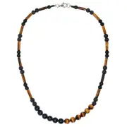 Tigers Eye Beaded Necklace for Men - Black Onyx Lava Rock Beads Necklace for ...