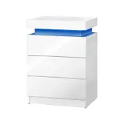 Oikiture Bedside Table RGB LED Nightstand Cabinet 3 Drawers White
