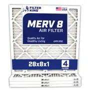 Filter King 28x8x1 Air Filter 4-PACK MERV 8 Actual Size 28 x 8 x .75"