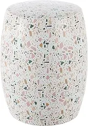 JONATHAN Y TBL1024A Chiara 17.5" Terrazzo Ceramic Garden Stool, White/Pink, Modern, Mid-Century, Minimalist, Scandinavian, Transitional, Traditional, Bohemian for Living Room, Garden, Outdoor, Home