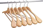Hangerman Natural Wooden Suit Hangers, 10 Pack Wood Coat Hangers, Jacket Outerwear Shirt, Glossy Finish With Extra Wide Shoulder, 360 Degree Swivel Hooks Anti-Slip Bar With Rubber