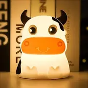 Night Light for Kids, Portable Tap Control Nightlight Lamp, 7 Colors Mode, Silicone Cute Animal Cow LED Nursery Night Lamp Bedroom Decor for Baby Infant or Toddler (Cows-USB)
