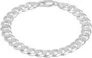 [Aka Gioielli] Solid 925 Sterling Silver 9mm Curb Cuban Link Chain - Bracelet for Men - Made in Italy
