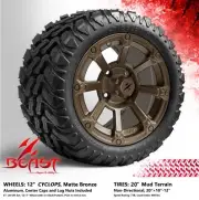 4x GOLF CART 12" MATTE BRONZE 'CYCLOPS' WHEELS/RIMS and 20"x10"-12" M/T TIRES