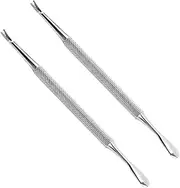 Healeved 2pcs Professional Stainless Steel Nail Manicure Cuticle Pusher Set Dead Skin Fork Nail File Buffer