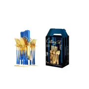 1Set Golden Stainless Steel Cutlery Tableware Set Fork Spoon Knife Set Storage Rack Dinner Dinnerware Set Gift Box