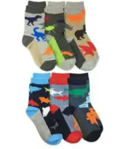 Jefferies Water & Land Animals Crew Socks 6 Pair Pack 1-2Y 2-4Y 3-7Y