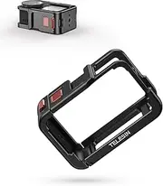 TELESIN 54g Ultra-Light Camera Cage for DJI Action 5 Pro Action 4 Action 3, Protective Cage Video Rig with Cold Shoe, 1/4" Thread, Shutter Button, Magnetic Quick Release Connector (Carbon Tech Black​)