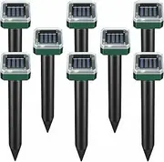 Mole Repellent Solar Powered, Waterproof Vole Chipmunk Repellent Outdoor, Ultrasonic Gopher Repellent for Lawn Garden, Mole Deterrent, Groundhog Repeller, Snake (8 Packs)