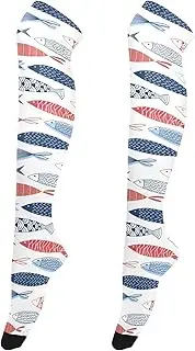 [Caihoyu] Over Knee Tights Socks for Women Elastic Long Knee-High Stockings Over Knee High Sock for Daily Wear, Cosplay Seamless Pattern Decorative Fish, Seamless Pattern Decorative Fish