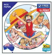ONE PIECE BIRTHDAY Edible RICE Cake Topper Decoration Images round 19cm