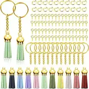 200Pcs Gold Keychain Tassles Kit, Bulk Keychain Rings Set, Key Chain Rings Bulk