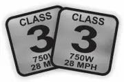 pair 2" Square Class 3 E-Bike Silver Stickers Electric Bike Decals 750W 28 MPH