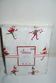 Pottery Barn Kids TWIN Holiday Elf Organic Sheet Set red green Christmas Santa