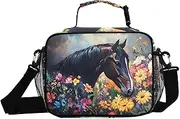Horse Garden Florals Insulated Lunch Box for Women Men - Ideal for Work, Picnics - Includes Adjustable Shoulder Strap
