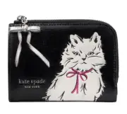 Kate Spade Whiskers Cat Bow small Compact Leather wallet ~NWT~ Black
