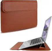 Laptop Sleeve Leather Case Briefcase, Super Slim Spill-Resistant Handbag for MacBook Pro Notebooks with Money Case(2 Packs) (Brown)