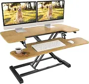FLEXISPOT Bamboo Standing Desk Converter-89 CM Height Adjustable Standing Desk Riser,Bamboo Home Sit Stand Workstation Office Desk for Dual Monitors and Laptop