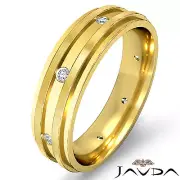 Diamond Eternity Wedding Band Matt Polish Finish Mens Ring 14k Yellow Gold 0.1Ct
