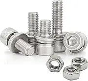 M6-1.0 x 30mm Hex Socket Head Cap Screws Bolts Nuts Washer Set Allen Socket Drive Screws,304 Stainless Steel,Bright Finish, Fully Threaded (M6x30mm(20sets))