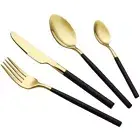 NEW! CHAAMFORGE 24 Piece Silverware Set For 6; Gold/Matte Black 18/10 Stainless
