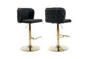 AADEN 2x Faux Leather Golden Base Swivel Bar Stools- Black