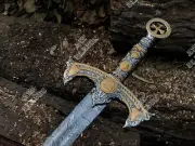 Hand Forged Damascus Steel Templar Knight Sword, Battle Ready Sword with Sheath