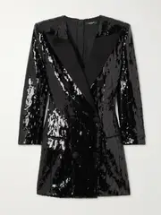 [Balmain] Balmain - Double-breasted Sequined Crepe Mini Dress - Black - FR 36 FR 36 Black