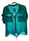 Velvet Heart Shirt Womens Size L Teal Short Sleeve Tie Front Button Up Top NEW