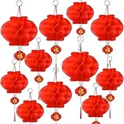 36 Pieces Chinese Lantern Hanging Red Paper Lanterns Chinese New Year Decoration for Spring Festival Hanging Wedding and Restaurant Embellishment, 3 Size