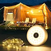 10m Camping String Lights Waterproof Outdoor with 8 Modes, USB-C Rechargeable 2000mAh Battery, Magnetic & Hanging Fixing, Quick-Reel Storage for Tent Hiking Emergency