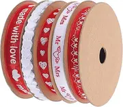 HEATSHAKING 5 Rolls Valentine Day Craft Wrapping Ribbons of Durable with Classic Romantic Prints for Present Packing Bouquets and Wedding Decorations