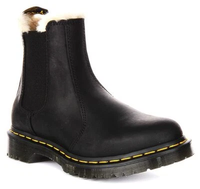 Dr Martens Leonore Fur Linned Round Toe Chelsea Womens Boot In Black UK 3 - 8
