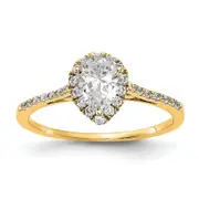 1.00ct. CZ Solid Real 14ktt Pear Halo Engagement Ring